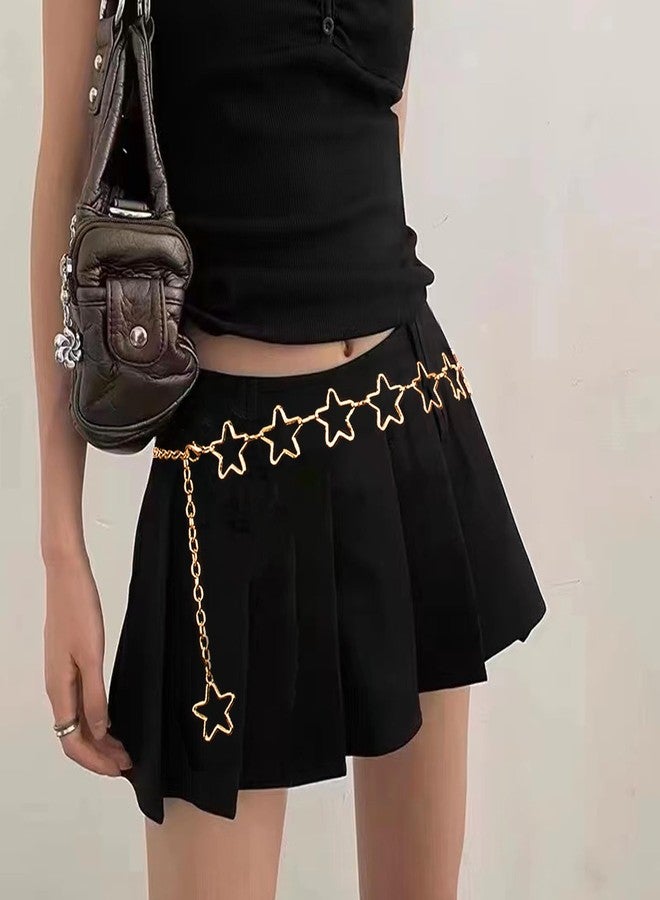 WYVAS Waist Chain Belt Jeans Pants Chain, Punk Pocket Chain HipHop Wallet Chain for Women Body Belly Chain Goth Accessories Y2K (Gold Star) - Image 4